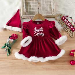 Rompers Ma Baby 024M Christmas born Infant Girls Red Velvet Ruffle Plush Jumpsuit hat Party Xmas Costumes Outfits D05 231013