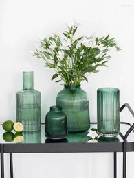 Vases Green Vertical Stripe Transparent Glass Vase Living Room Flowers Hydroponics Decorative Ornaments