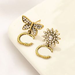 Women earings designer diamond hoop earrings flower letter rhinestone silver gold plated dangle earring luxury jewelry woman mens simple zb069