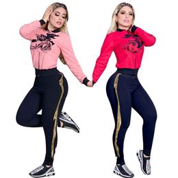 Womens Tracksuits Casual Pullover Pants Sports Hoodies Trousers Classic Autumn Winter Clothing outfits Hoodies sportswear Two-piece Set Casual Training Suits