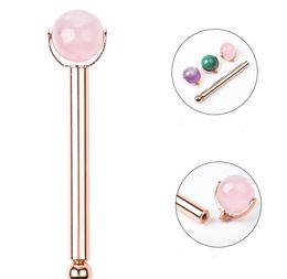 3 IN 1Metal Handled AntiAging Jade Roller For Face Removable Replacement Head Rose Quartz Facial Massage Roller ZZ