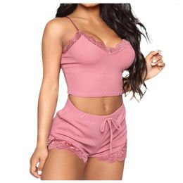 Women's Sleepwear Sexy Underwear Solid Color Suspender Shorts Two-Piece Pajama Suit Summer Pajamas Set For Women Soft Comfortable Short