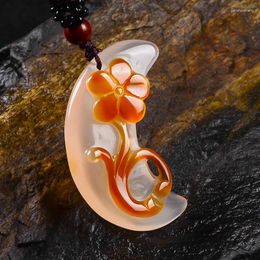 Pendant Necklaces Natural Chalcedony Jewelry Fine Agate Booming Flowers And A Full Moon Necklace Male Female Pendants