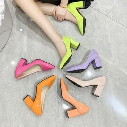 Dress Shoes Maogu 7cm High Heel Pointed Toe Fashion Chunky Heels Patent Leather Shoe Female Plus Size 43 Colourful Pumps Women's