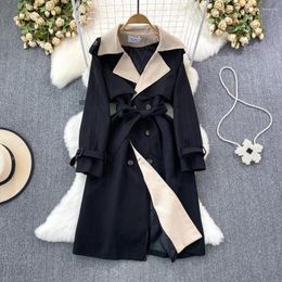 Women's Trench Coats Clothland Women Fashion Long Coat Double Breasted Sleeve Belt Pocket Office Wear Jacket Mujer CA906