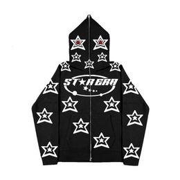 Men's Hoodies Sweatshirts Aesthetic Full Star Printed Harajuku High Street Hooded Y2K Streetwear Hip Hop Gothic Loose Jacket Men Coats 231013