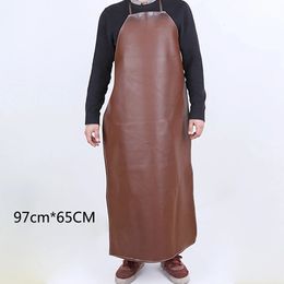 Aprons Unisex Solid Waterproof Adult Easy Clean Kitchen Anti-dirt Leather Bib Hang Neck Lengthen Oil Proof Apron Work Shop Random Color 231013