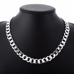 Chains 20 22inch 12 Mm Curb Chain Necklace For Men Silver 925 Necklaces Choker Man Fashion Male Jewellery Wide Collar Torque Colar277I