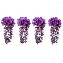 Decorative Flowers 4Pcs Hanging Plants Violet Garland For Spring Summer Outdoor Garden Dark Purple