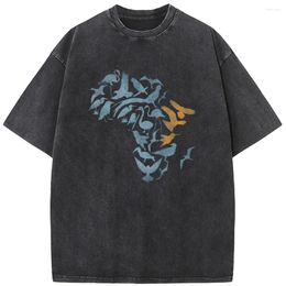 Men's T Shirts Flying Animal Men/Women Washed T-Shirt 230g Cotton Funny Loose Bleached Tshirt Retro Fashion Hip Hop Bleach Shirt Tops Tee