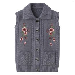 Women's Vests Embroidered Middle-Aged Elderly Sweater Vest Spring Autumn Clothes Grandma's Winter Cardigan Mother Knit Tops