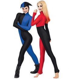 Fashion Fun catsuits cosplay Clown costumes red &Black Colour women's Sexy spandex Zentai jumpsuit