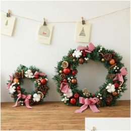 Decorative Flowers Christmas Ornament Rustic Winter Wreath Fade-Resistant Xmas With Bow-Knot Pine Cone Decoration Festive For Home Dhamr