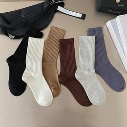 Women Socks For Autumn Winter Solid Color Breathable Japanese Style Crew Cotton Simple Female Loose Striped Girl