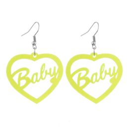 New Green Neon Jewellery Dangle Earring Acrylic Drop Earrings for Women Letter Peach Heart BABY Trendy Cute Accessories286P