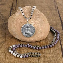 Pendant Necklaces KELITCH Apricot Colour Yoga Blessing Jewellery 108 Japamala Rosary Tibetan Buddha Head