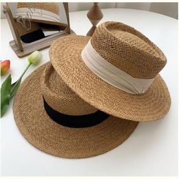 Romantic Lady Ribbon Straw Hat Sunhat Summer Web Celebrity Top Suntan Vacation Beach Travel Stingy Brim Hats3404