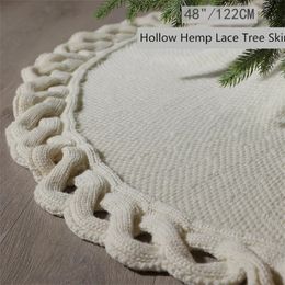 Christmas Decorations 48"/122CM Hollow Hemp Lace Christmas Tree Skirt Red White Classic Jacquard Xmas Tree Ornament Navidad Christmas Tree Decorations 231012