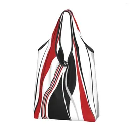 Shopping Bags Custom Vintage Abstract Waves Bag Women Portable Large Capacity Groceries Geometric Colourful Shopper Tote