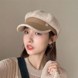 Stingy Brim Hats Leather PU Fabric Women Adjustable Octagonal Hat Autumn Winter Vintage Cap For Young Girl Fashion Accessories Out241j