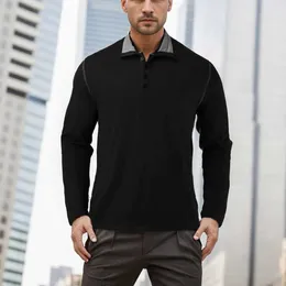 Men's T Shirts Male Autumn Fashion Simple Shirt Solid Colour Top Half Open Button Long Sleeve Bottom Lapel Tee Fall Winter Basic