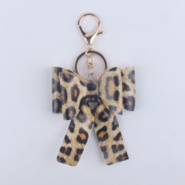 Bow Pendant Keychains PU Leather Key Rings Charms Women Car Keys Holder Bag Keyrings Chain Gift Cartoon Colorful Flower Leopard Fashion Design Jewelry Accessories