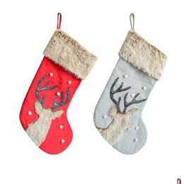 Christmas Decorations Christmas Stocking Cartoon Reindeer Fireplace Hanging Stockings For Family Decoration Home Garden Festive Party Dhutb