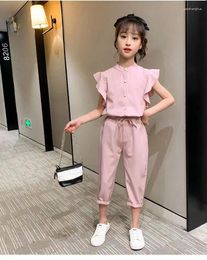 Clothing Sets Summer Suit For Girls 2023 Baby Short Sleeve T-shirt Loose Pants Two-piece Set Children Cute 5 4 6 8 10 12 14Yeas