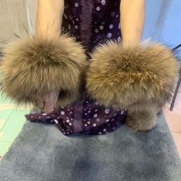 Fingerless Gloves REAL Raccoon Fur Cuff Fur Cuff Fur Cuff Fur Sleeve Fur Sleeve Pat I Circle Hair Boots 231012