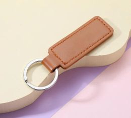 Simple PU Leather Keychain Metal Keyring Car Keychains Pendant Personalise Gift Key Chain Wholesale 10 Colours