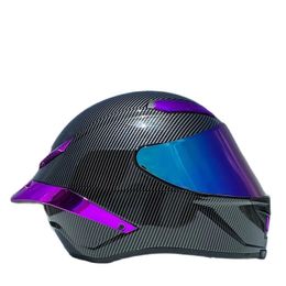 Cycling Helmets DOT Approved Purple Carbon Fibre Helmet Winter Season Women and Men Full Face Motorcycle Casco Capacete 231013