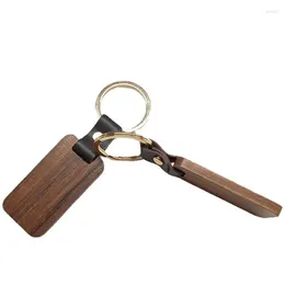 Keychains Wooden Keychain Rectangular Collectible Key Ring Car Bag Hanging Pendant Painting Crafts Cute