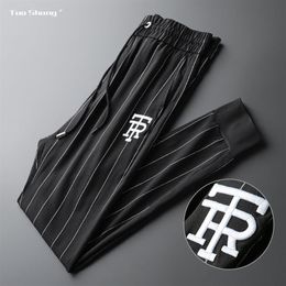 Letter Embroidery Striped Pants Men Black Middle Drawstring Full Pant Fashion Designer Joggers Mens Casual Trousers222g