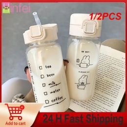Tumblers 12PCS 350ml Cartoon Water Bottle with Straw Cute Plastic Drinking Portable Leakproof Drinkware for Milk Coffee 231013