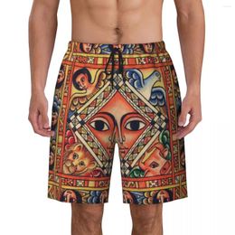 Men's Shorts Ethiopian Ancient Art Print Mens Swim Trunks Quick Dry Beachwear Beach Board Boardshorts