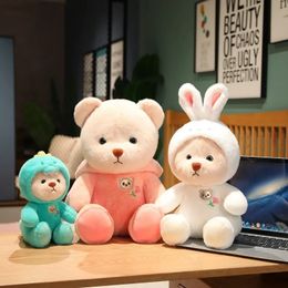 Plush Dolls 25cm Cute Bear Turn Into Rabbit Pig Dinosaur Toys Baby Kids Lovely Gift Soft Stuffed Cartoon 231013