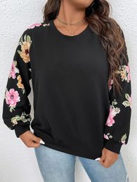 Women's Hoodies Sweatshirts Finjani Plus Size Women Clothing Raglan Sleeve Sweatshirt Floral Print Long Sleeves Tops Autumn And Winter 231012