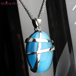 Pendant Necklaces Artificial Opal Gem Necklace Stainless Steel Chain For Women Birthday Gift Female Birth Year