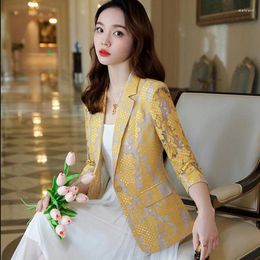 Women's Suits 2023 Lace Hollow Small Suit Spring Summer Women Blazer Korean Loose Plus Chic Size Jacket Top Fashion Temperament Slim