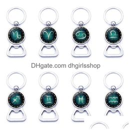Keychains & Lanyards 12 Constell Keychain Horoscope Sign Summer Beer Bottle Opener Key Chain Ring Fashion Accessories Drop Ship 340115 Dhkzd