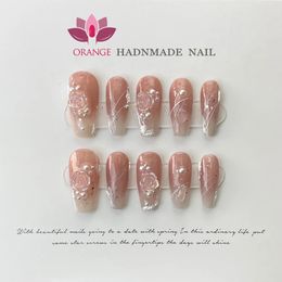 False Nails Japanese Fake Press on With Design Pure Handwork High Quality Wearable Ballerina Nail Tips Artificial Korean Supplies 231013