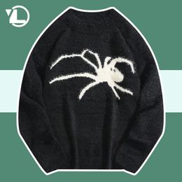 Men's Sweaters Vintage Y2K Sweater Men Women Hip Hop Spider Pattern Oversized Knitted Jumpers Unisex Retro High Street Loose Warm Pullover 231012