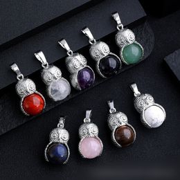 Owl Shape Natural Stone Crystal Carving Round Charms Tiger Eye Quartz Agates Animal Pendants for Necklace Jewelry Making