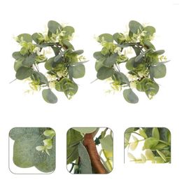 Decorative Flowers 2 Pcs Ring Hanging Wreath Green Leaf Tea Lights Holder Leaves Party Festival Garland Plastic Decor Fall Dhjue