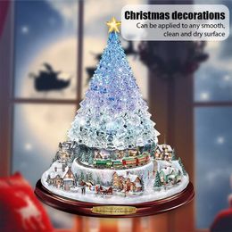Christmas Decorations 20x30Cm Christmas Crystal Tree Santa Claus Snowman Rotating Sculpture Window Paste Sticker Winter Year Party Home Decoration 231013
