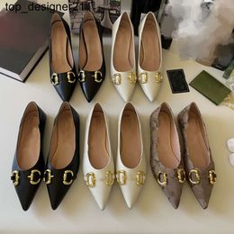 New 23ss Women Designer Dress High Heels Slingback pump metal buckle G chain Vintage pointed toe Mules ballet flats Top grade Leather Party single shoes