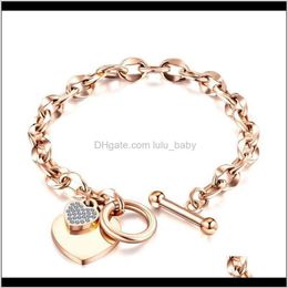 Diamond Zirconia Heart Charms Fashion Designer 316L Stainless Steel Link Chain Jewellery For Woman Girls Gifts Rose 9Yen6 Charm Brac208b