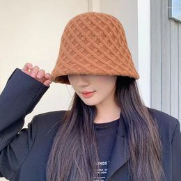 Berets Checkered Knitted Basin Hat Fisherman Women Autumn Winter Bucket Outdoor Travel Visor Beach