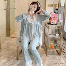 Sleep Lounge New Cotton Thin Double Maternity Nursing Sleepwear Suit Home Wear Clothes For Pregnant Women Summer Pregnancy Pyjamas R231013