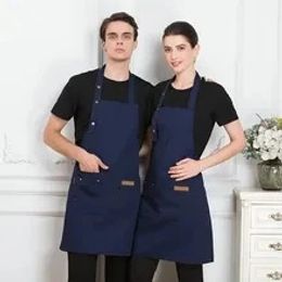 Aprons 18 Top Fashionable Men And Women's Solid Colour Hanging Neck Apron Kitchen Home Cooking Work Clothes Apron Coffee Shop Apron 231013